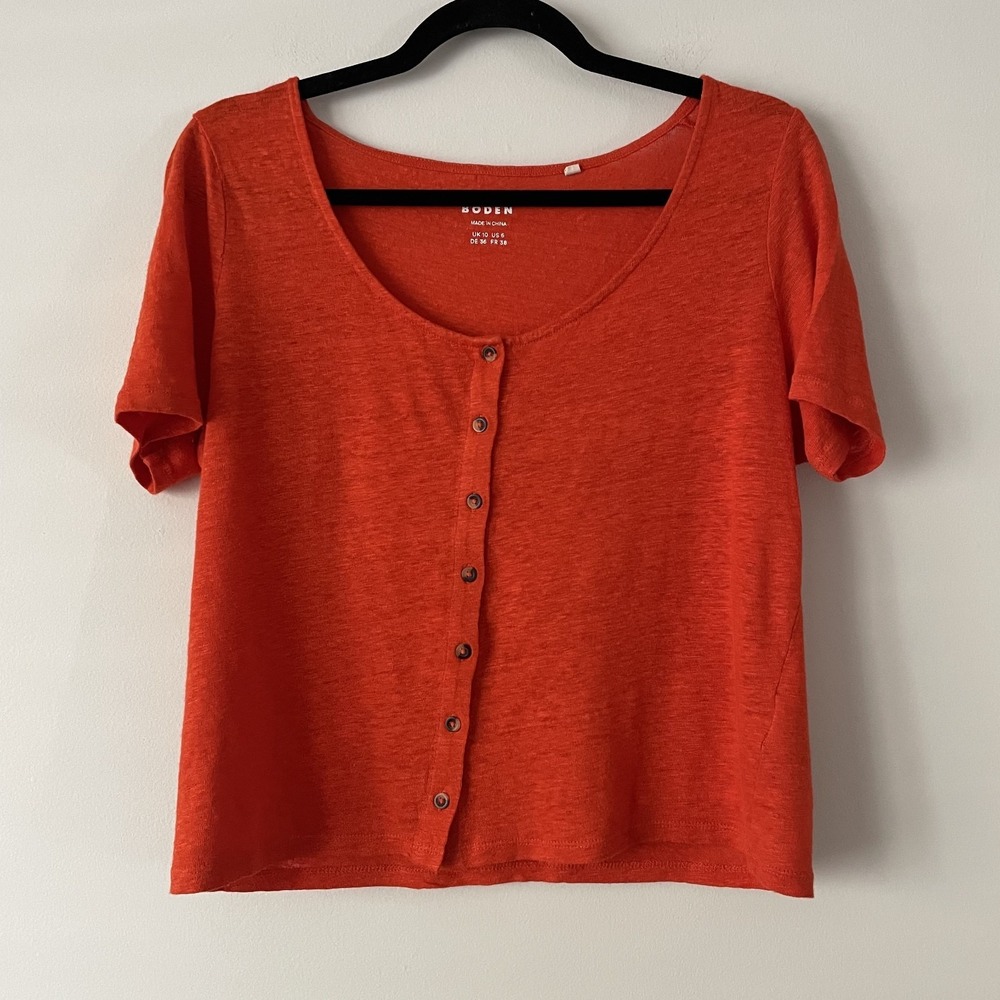 Boden 100% Linen Shirt Sleeve Button Front Top Size 6 Resort Coastal Boho Preppy